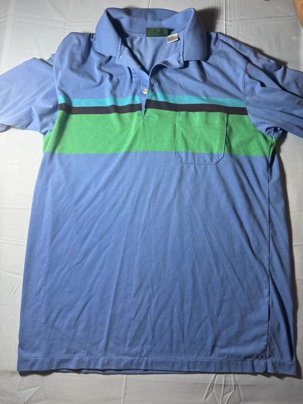Jantzen Men's Striped Polo Shirt with Chest Pocket Blue Green Size L